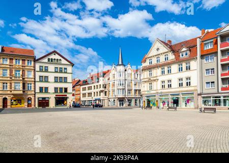 GOTHA, GERMANY - MAY 28: famous market place on May, 282012 in Gotha, Germany. It is surrounded by restored patrician houses with baroque doorways. Stock Photo