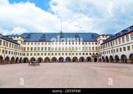 GOTHA, GERMANY - MAY 28: famous Friedenstein Castle on May 28, 2012 in Gotha,Germany, It is the largest Early Baroque castle complex in Germany and da Stock Photo