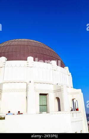 LOS ANGELES, CA - JUNE 10: people visit the observatory in Griffith park on June 10, 2012 in Los Angeles. Due to Griffiths last will the entrance for Stock Photo