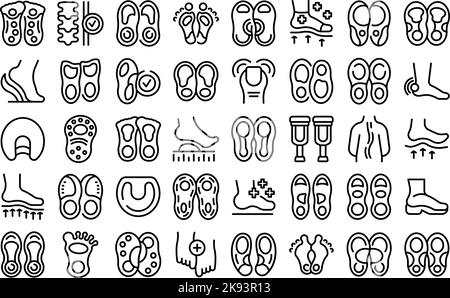 Orthopedic insoles icons set outline vector. Food adhesive. Insole shoe Stock Vector