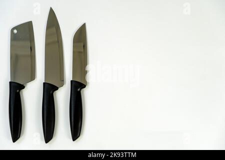 steel kitchen knives, isolated on white, metal kitchen knives, mexico Stock Photo