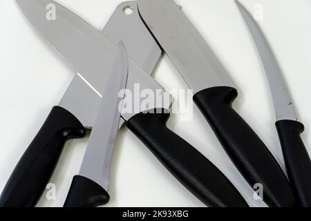 steel kitchen knives, isolated on white, metal kitchen knives, mexico Stock Photo
