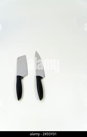 steel kitchen knives, isolated on white, metal kitchen knives, mexico Stock Photo