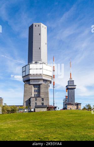 SCHMITTEN, GERMANY - OCT 3: radio and TV station at Mount Grosser Feldberg on Oct 3, 2013 in Schmitten, Germany. The tower was build in 1937 and serve Stock Photo