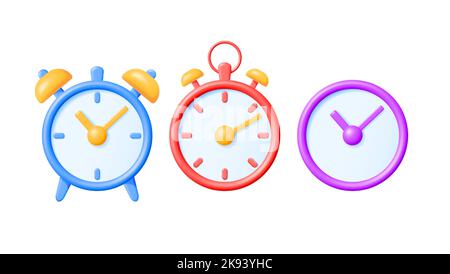 3D Simple Classic Round Wall Clock Set Stock Vector