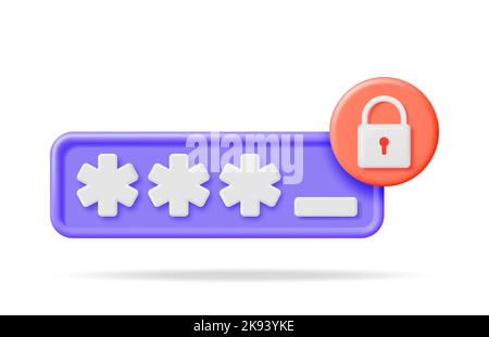 3D Password Field with Padlock Isolated. Stock Vector