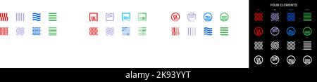 Four Elements of Nature Fire, Air, Water, Earth. Templates for Renewable Energy Logos. Abstract Concept of Alternative Energy Sources on Black Stock Vector