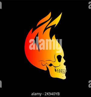 Red Burning Skull Profile Design Element on Black Backdrop Stock Vector