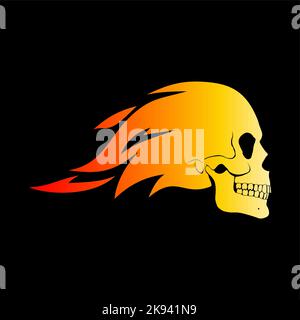 Red Burning Skull Profile Design Element on Black Stock Vector