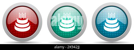 Cake vector icon set, glossy web buttons collection Stock Vector