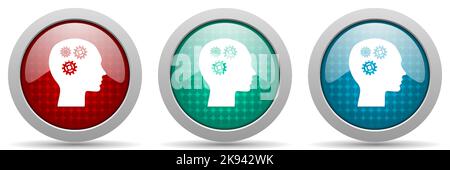 Head vector icon set, glossy web buttons collection Stock Vector