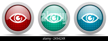 Eye vector icon set, glossy web buttons collection Stock Vector