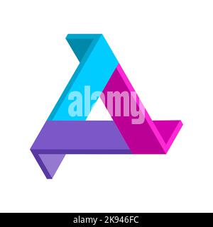 Colorful Letter A logo template. Impossible geometric shape. 3D Isometric creative letter A. Three elements make union. Penrose triangle object Vector Stock Vector