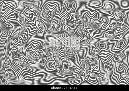 Abstract monochrome stripes of waves. Liquid zebra skin. Distorted fluid grunge illustration. Vector wallpaper Stock Vector