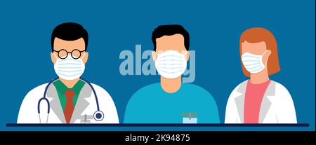 doctors and paramedic wear masks to avoid infection Stock Vector
