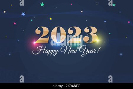 inscription 2023 Happy New Year against the background of the stars Stock Vector