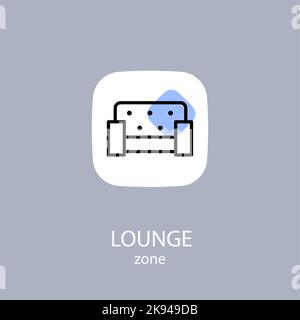 Simple Sofa Icon in Line Art Style. Outline Pictogram of Comfortable Couch in Lounge Area. Lounge Concept Icon. Luxury Class Waiting Room Idea Thin Li Stock Vector