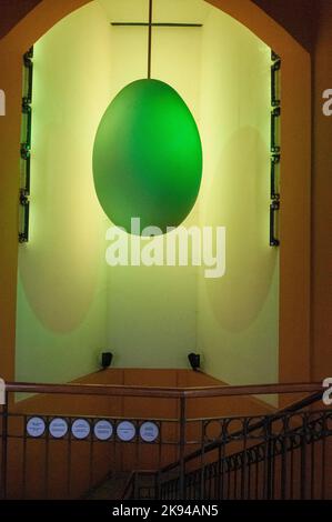 The effect of colourful lighting on a reflective surface This display was Photographed at the Great Hall Market, Budapest, Hungary Stock Photo