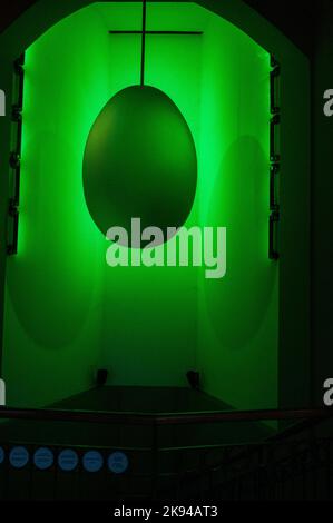 The effect of colourful lighting on a reflective surface This display was Photographed at the Great Hall Market, Budapest, Hungary Stock Photo