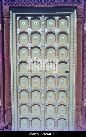 Carved Palace Wooden Door, Rajasthan, India Stock Photo