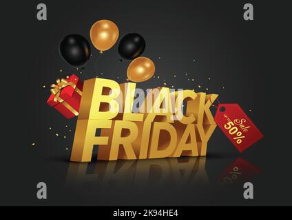 Black Friday limited sale offer. Dark background golden text lettering. Horizontal banner, poster, header website. vector illustration Stock Vector