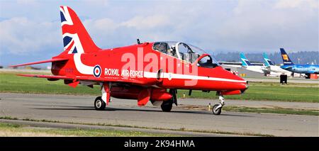 The Royal Airforce Red Arrows display team visiting Vancouver Airport Stock Photo