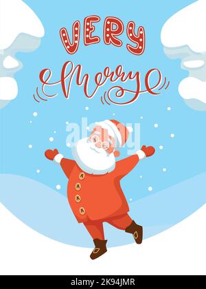 Laughing Santa Claus on Winter Landscape Post Card Stock Vector