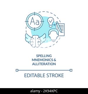 Spell mnemonics, alliteration concept turquoise icon Stock Vector