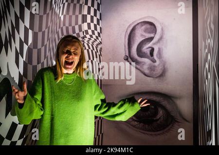 London, UK. 26th Oct, 2022. The entrance hallway - The Horror Show! at Somerset House. A new exhibition exploring how ideas rooted in horror have informed the last 50 years of creative rebellion in Britain. Telling the story in three acts - Monster, Ghost and Witch. Credit: Guy Bell/Alamy Live News Stock Photo