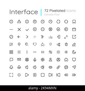 Minimalistic interface editable pixel ui icons set Stock Vector