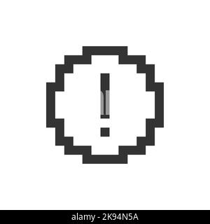 Circular shaped exclamation mark pixelated ui icon Stock Vector