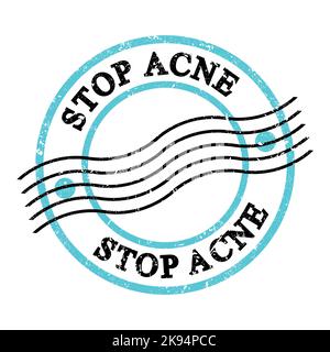 STOP ACNE, text written on blue-black grungy postal stamp. Stock Photo