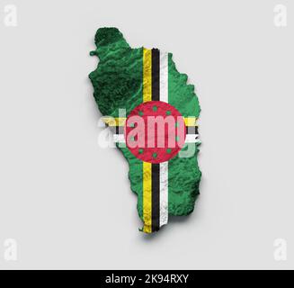 Dominica Map Flag Shaded relief Color Height map on white Background 3d illustration Stock Photo