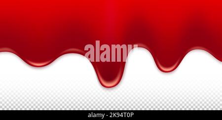 Blood, ketchup, paint flowing from above isolated on transparent background. Vector illustration transparent background Stock Vector