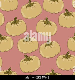 Seamless pattern with halloween pumpkins on color background. Scary and funny faces. Cute Pumpkin or ghost. Vector autumn holidays illustration Stock Vector