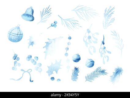 Winter christmas mood elements set, Hand  drawn watercolor illustration, isolated on white background Stock Photo