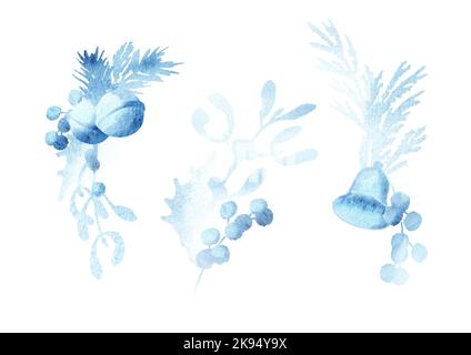Winter christmas mood elements set. Hand  drawn watercolor illustration isolated on white background Stock Photo