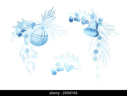 Winter christmas mood elements set. Hand  drawn watercolor illustration, isolated on white background Stock Photo
