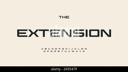 Wide sans serif font for automotive, industrial, sport, esports, fashion and technological industries. Modern typeface, elegant semibold alphabet for Stock Vector