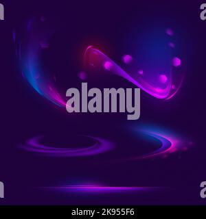 Magenta and blue colors. Design for device screen, wallpaper. Set of colourful neon lens and light flare transparent effects over dark blue background Stock Photo