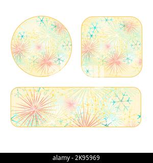 Banner and buttons circle square Christmas with snowflakes gold background vintage  vector illustration editable hand draw Stock Vector