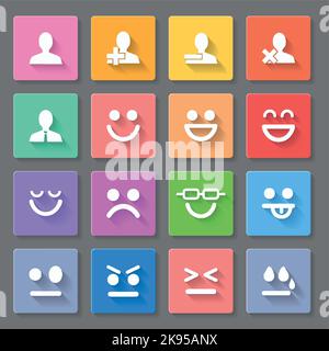 Set of square round  icons  on the gray background Stock Vector
