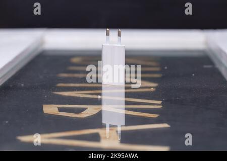Chargers blocks for charging the phone in white. Stock Photo