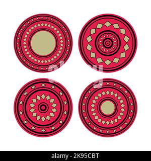 Geometric aboriginal art icon. Ethnic tribal rounded ornament. Afican, australian motiph. Dots painting. Vector illustration, template design for Stock Vector