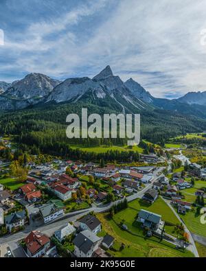 View from Lermoos to Ehrwald and Zugspitze, Zugspitz Massif, Tyrol ...