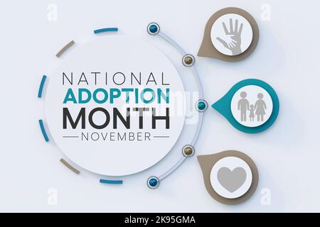 National Adoption month is observed every year in November. 3D Rendering Stock Photo