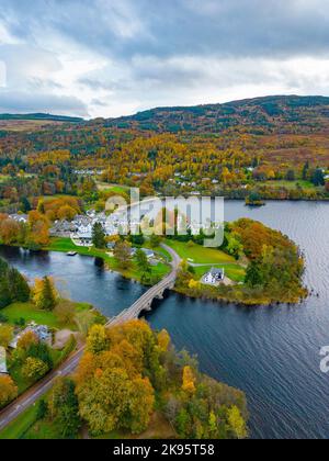 Aerial view of autumn colours at Kenmore on Loch Tay,  Perth and Kinross, Scotland, UK Stock Photo