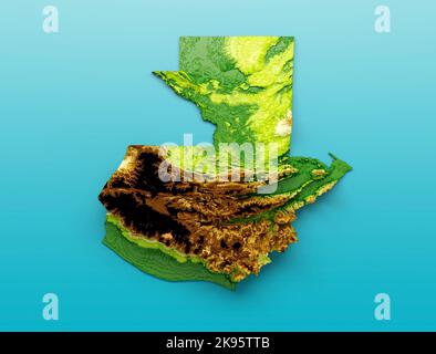 Guatemala Map Shaded relief Color Height map on the sea Blue Background 3d illustration Stock Photo