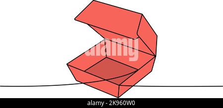 Hamburger cardboard box one line colored continuous drawing. Empty cardboard boxes, bags for takeaway food continuous one line colorful illustration. Stock Vector