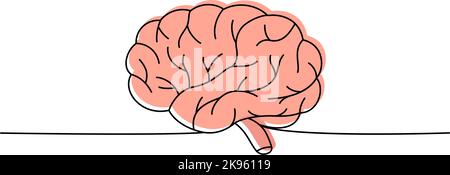 Human brain one line colored continuous drawing. Human organ continuous colorful one line illustration. Vector minimalist linear illustration. Stock Vector